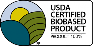 USDA Certified Biobased Product logo with a stylized landscape and sun.